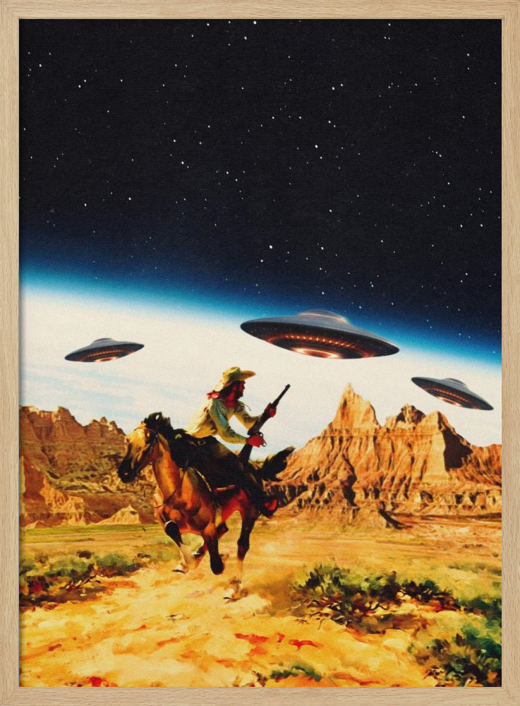Poster - UFO Space Chase natural wood poster frame