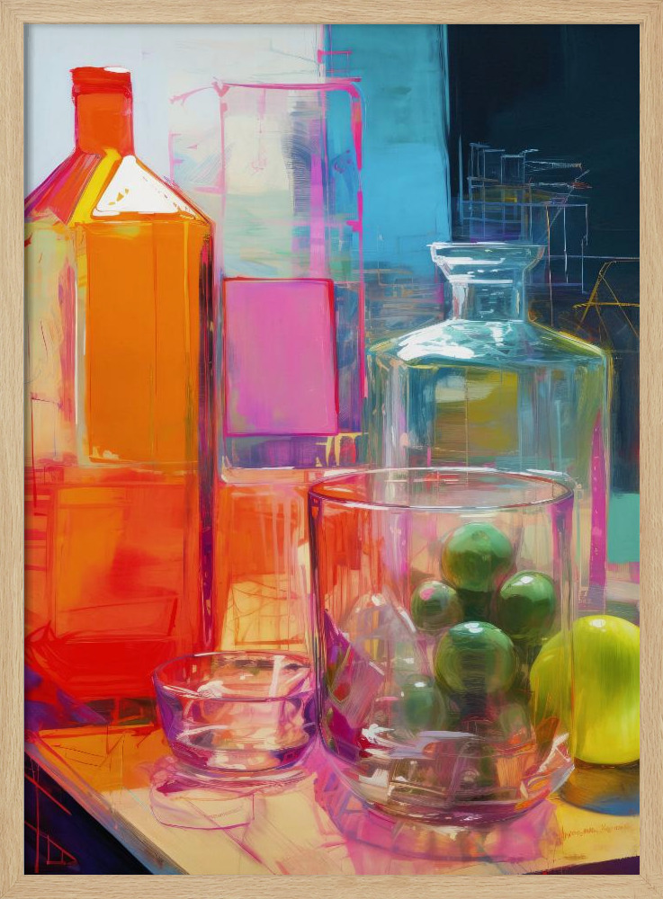 Poster - Neon Still Life No 2 natural wood poster frame