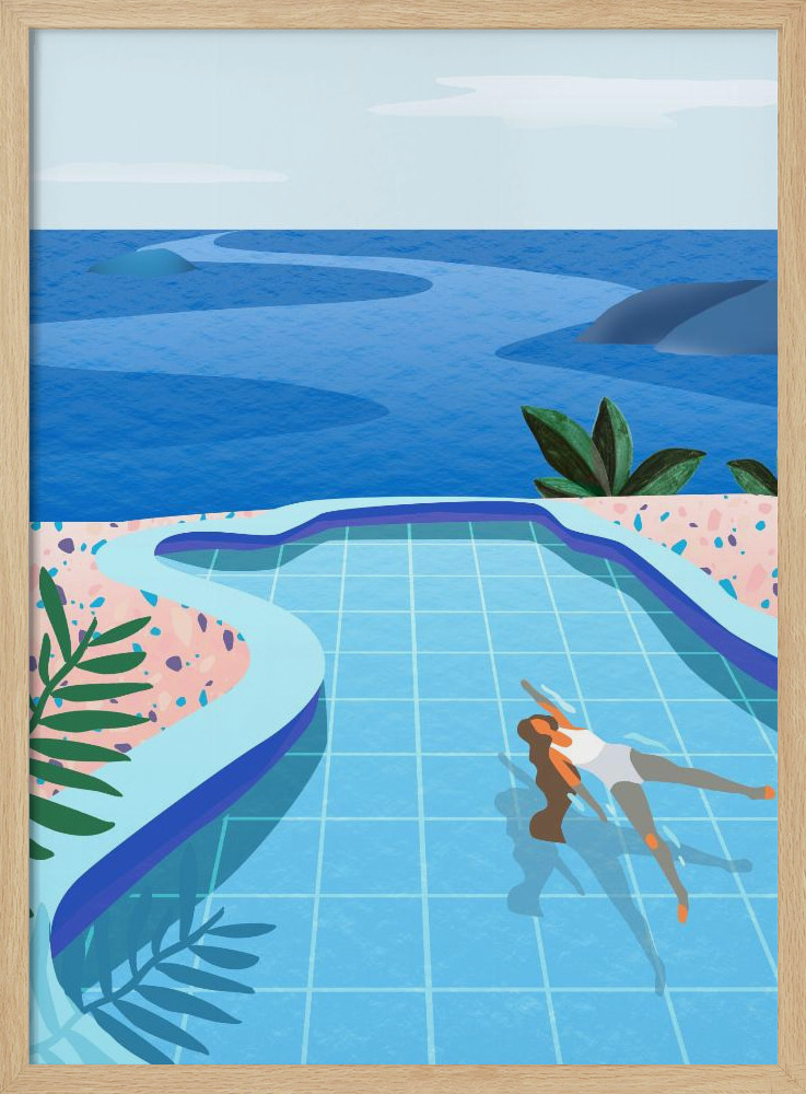 Poster - - Girl in Pool natural wood poster frame