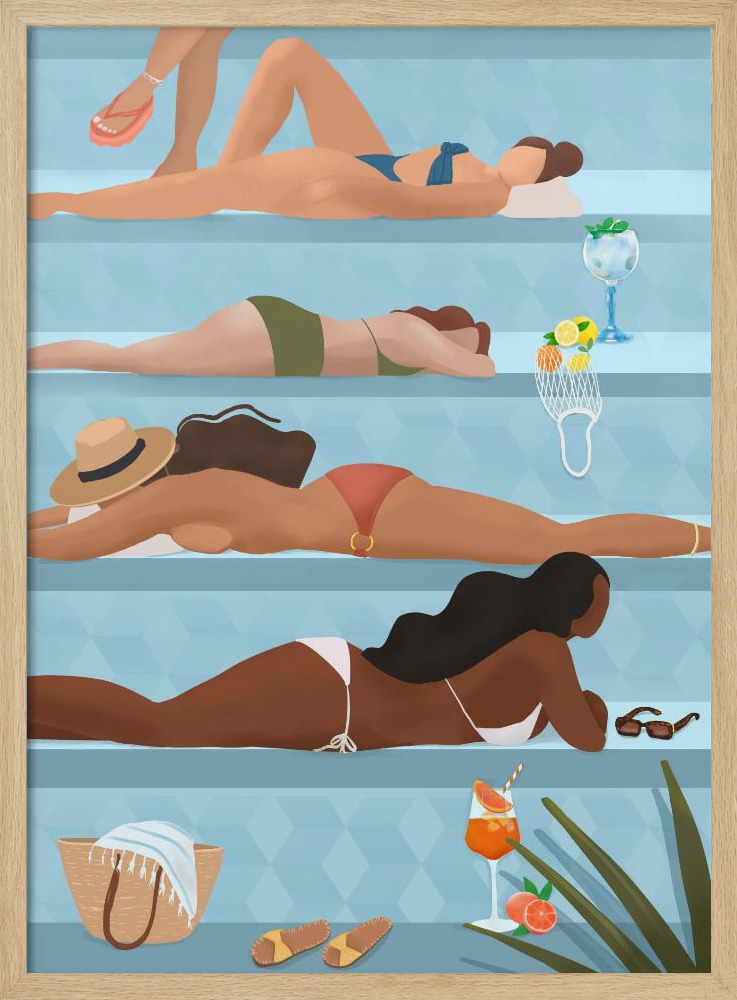 Poster - Ladies by the pool natural wood poster frame