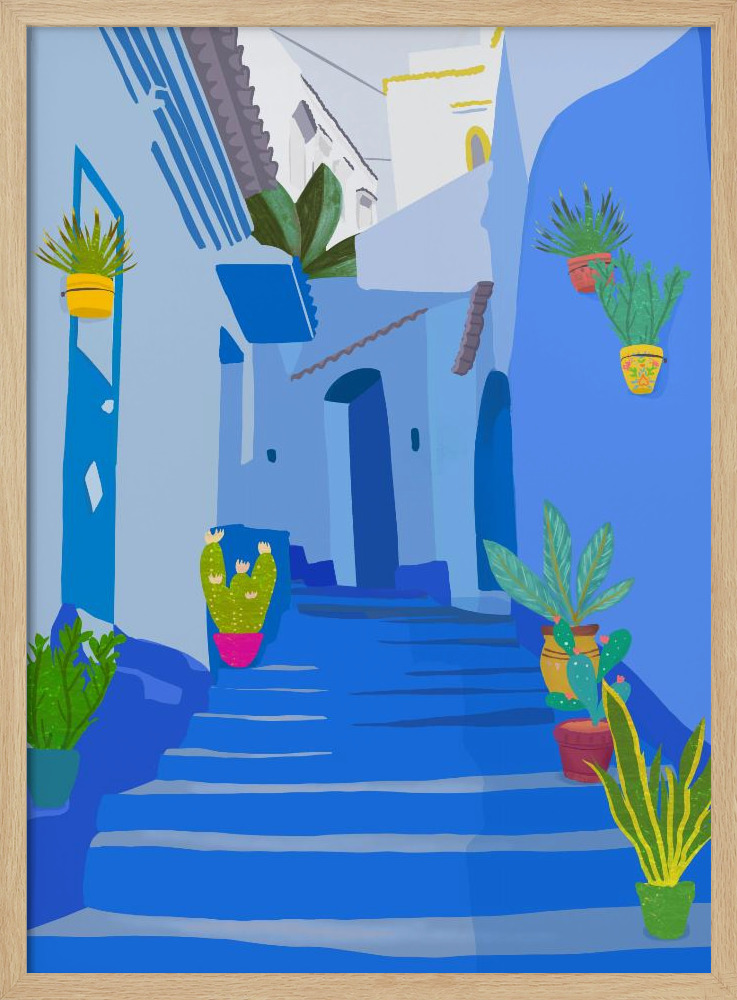 Poster - Blue city natural wood poster frame
