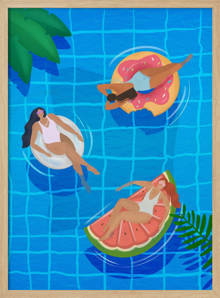 Póster - Pool Ladies natural wood poster frame