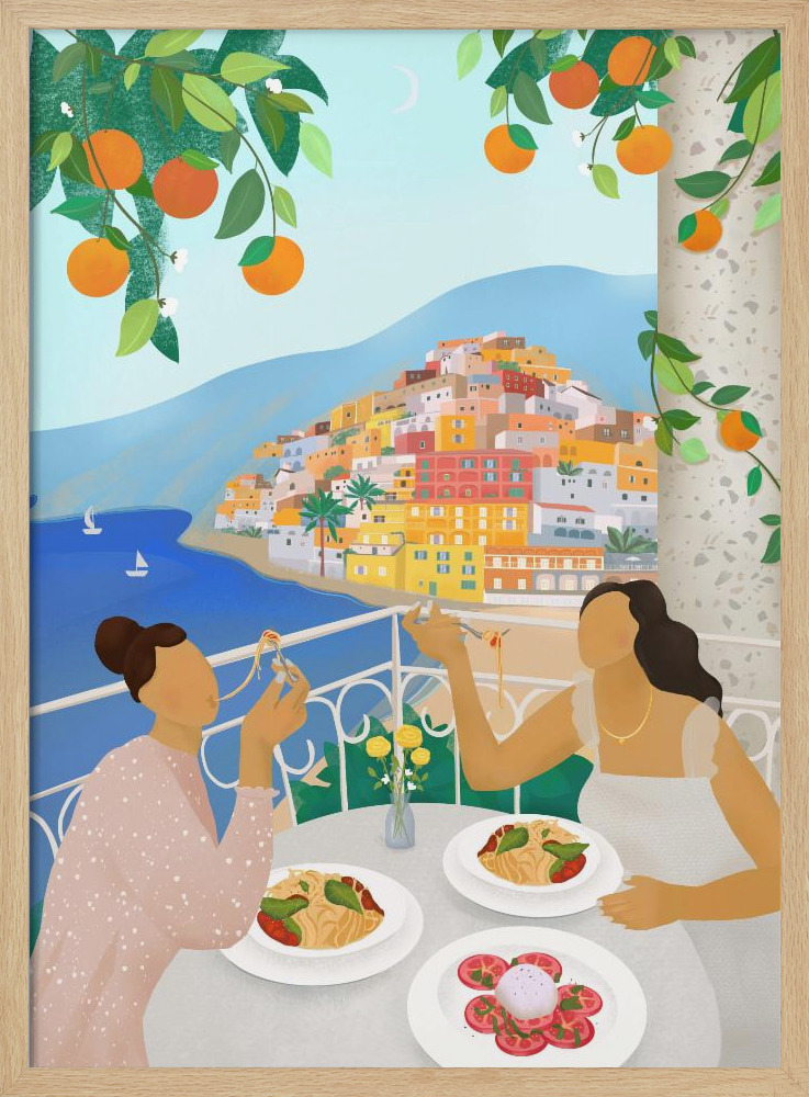 Poster - Girls in Positano natural wood poster frame