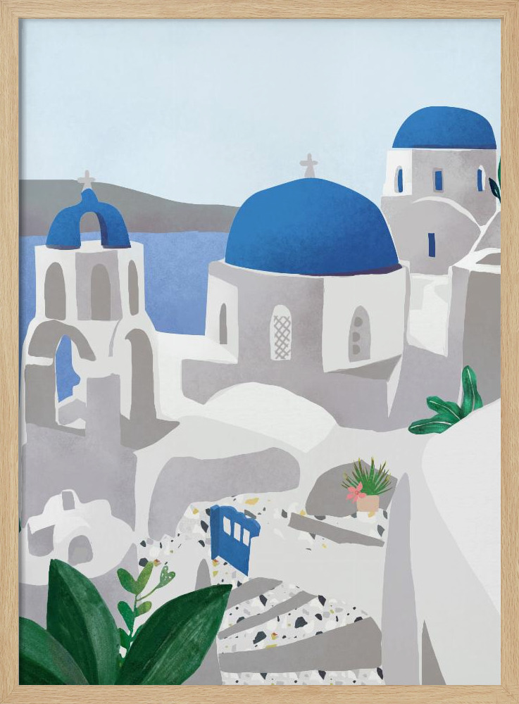 Poster - Santorini island natural wood poster frame
