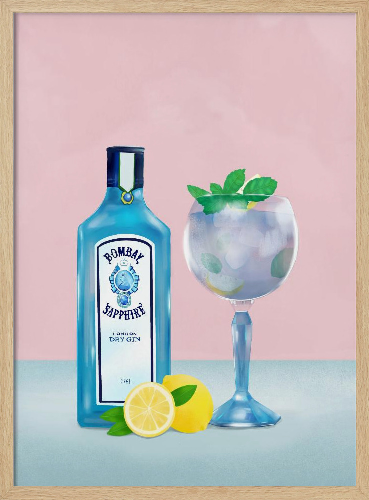 Poster - Gin Cocktail natural wood poster frame