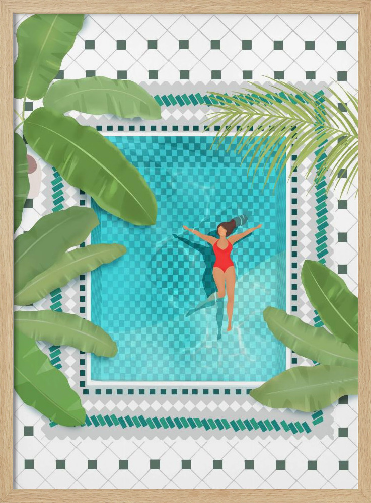 Póster - Riad Pool natural wood poster frame
