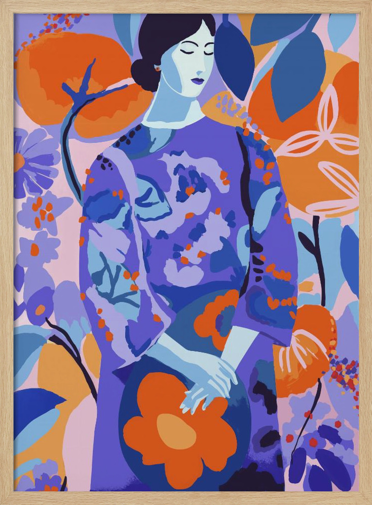 Affiche - Woman In Flower Garden cadre de poster en bois naturel