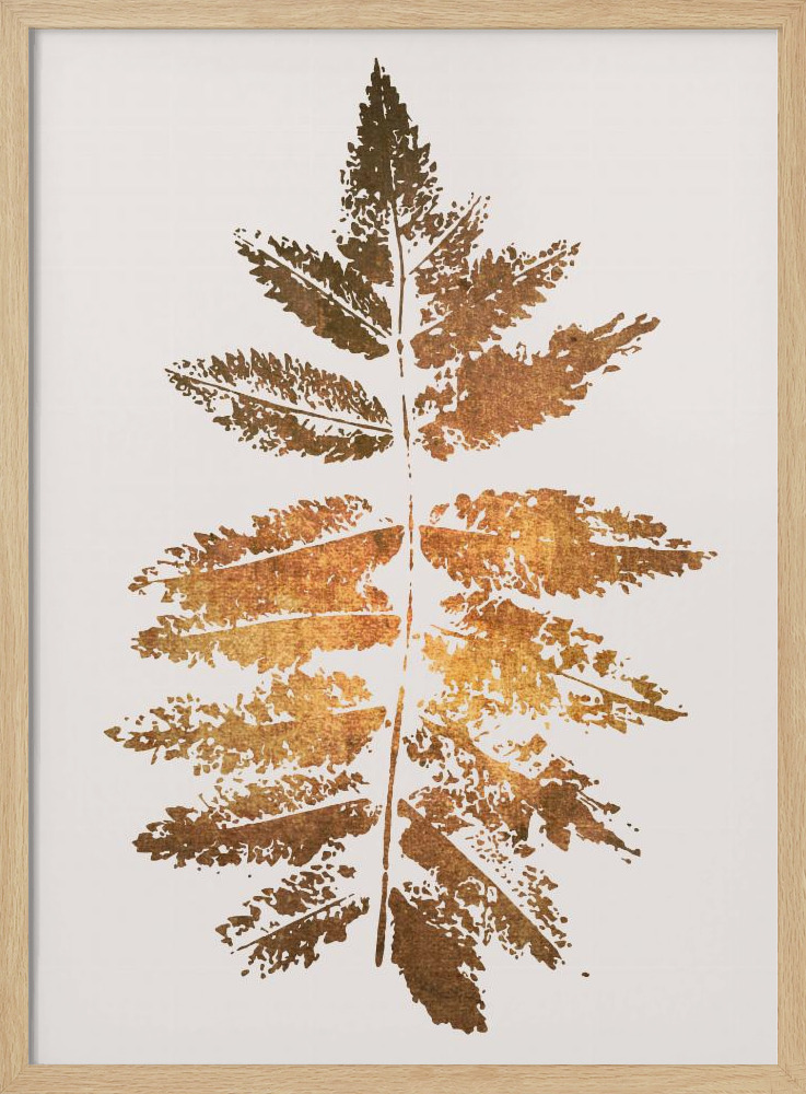 Poster - Oak Leaf Print   Gold natural wood poster frame