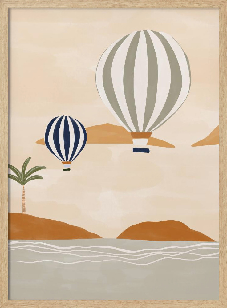 Poster - Airballoons In Dessert natural wood poster frame