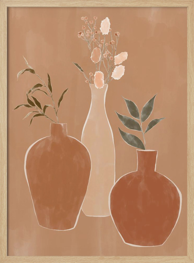 Poster - Set of Flower Vases posterframe van natuurlijk hout