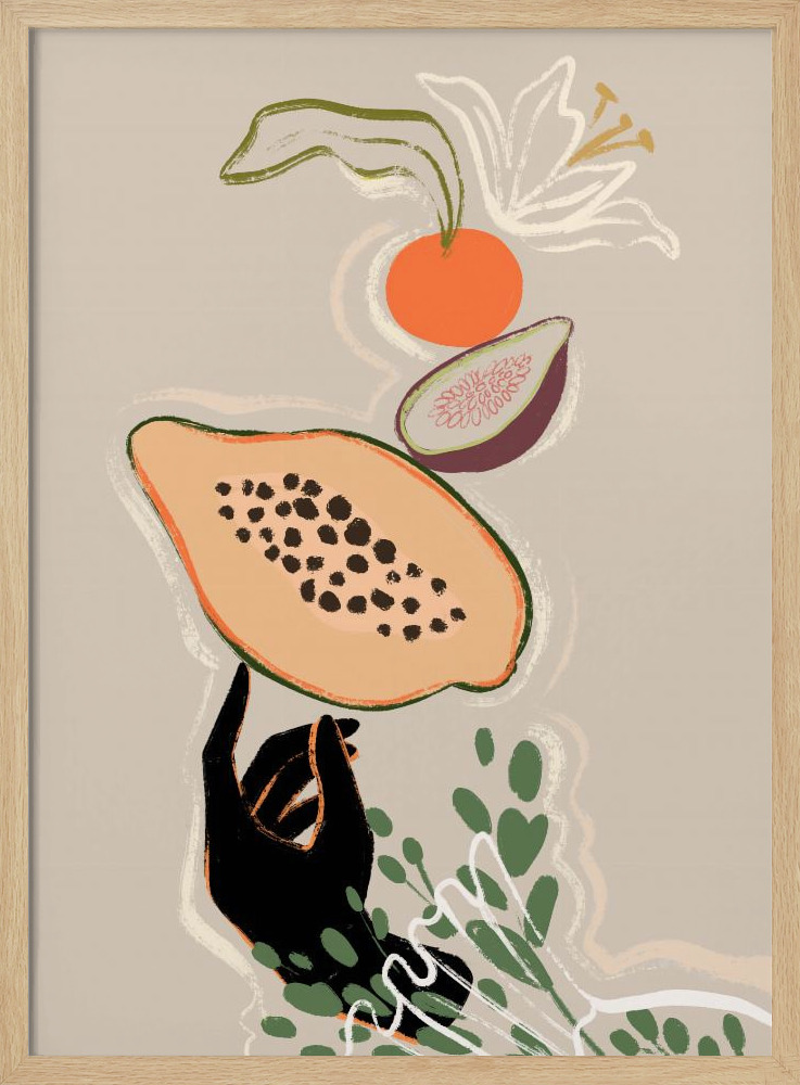 Poster - Balancing Fruits natural wood poster frame