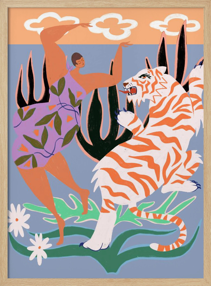 Poster - Hello Tiger natural wood poster frame