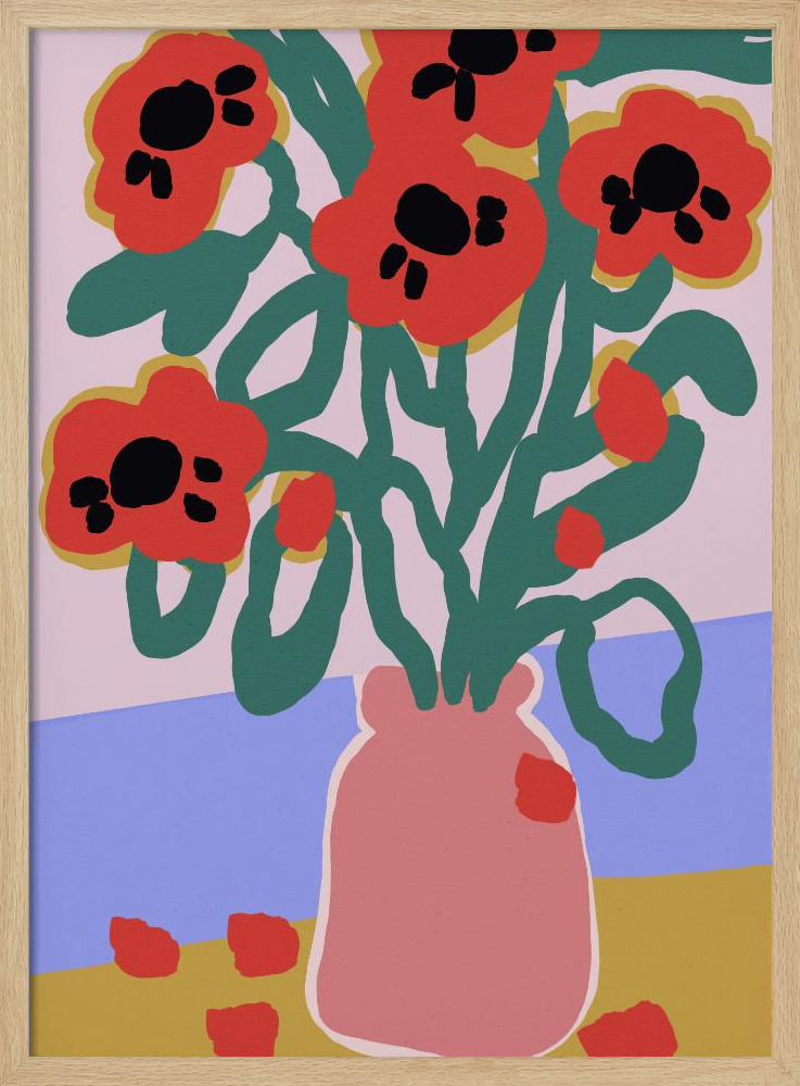 Affiche - Poppy In Pink Vase cadre de poster en bois naturel