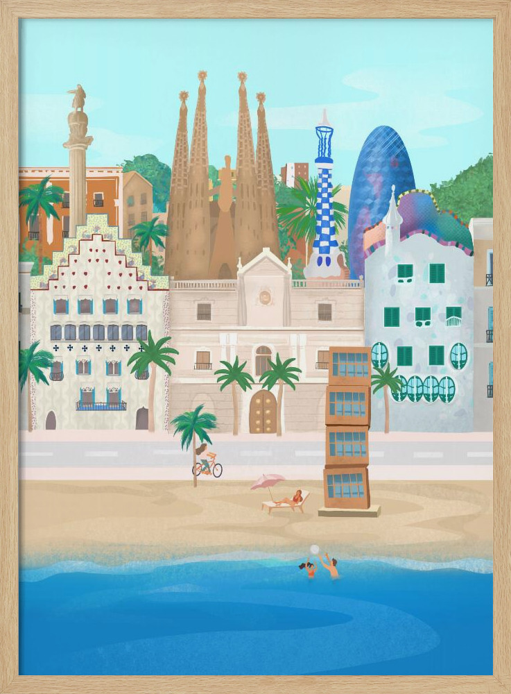 Poster - Barcelona natural wood poster frame
