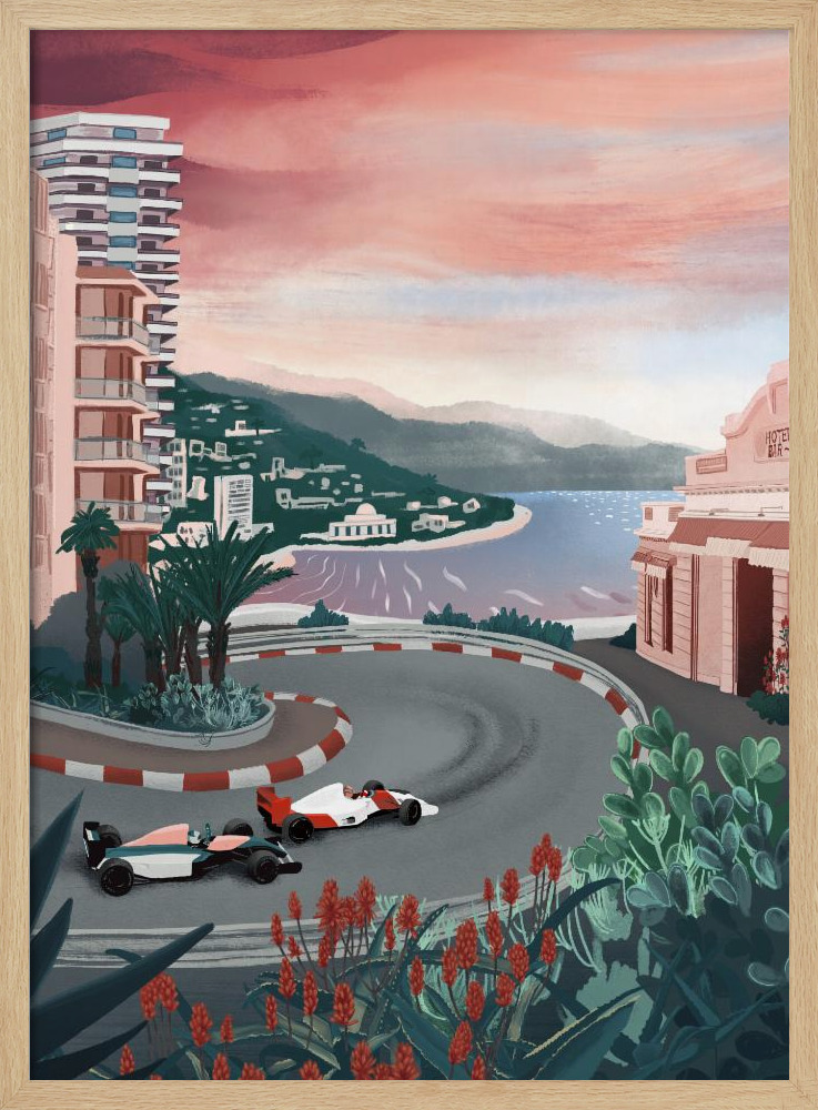 Plakat - Monaco Circuit natural wood poster frame