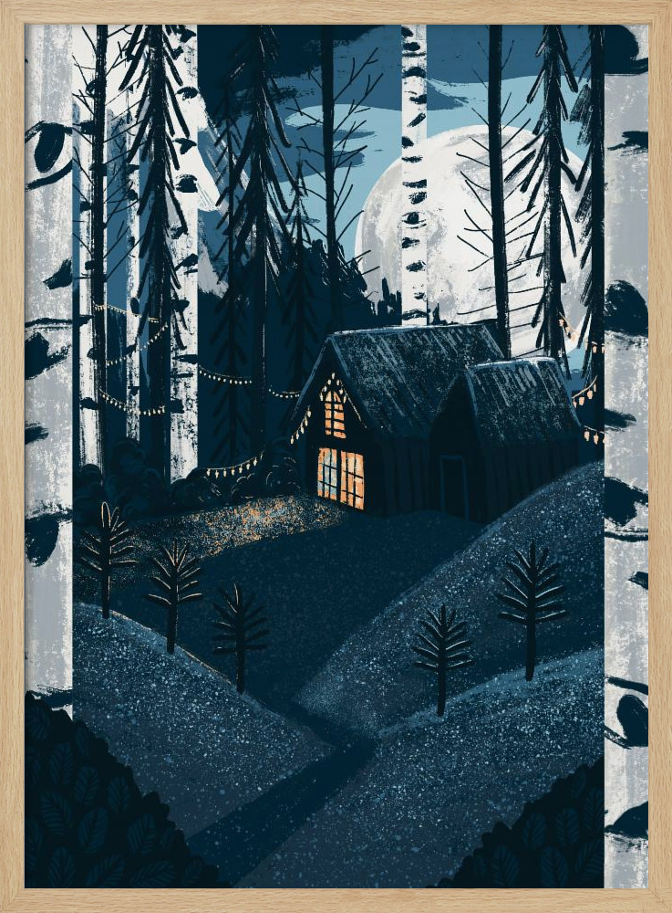Plakat - Christmas Cabin natural wood poster frame