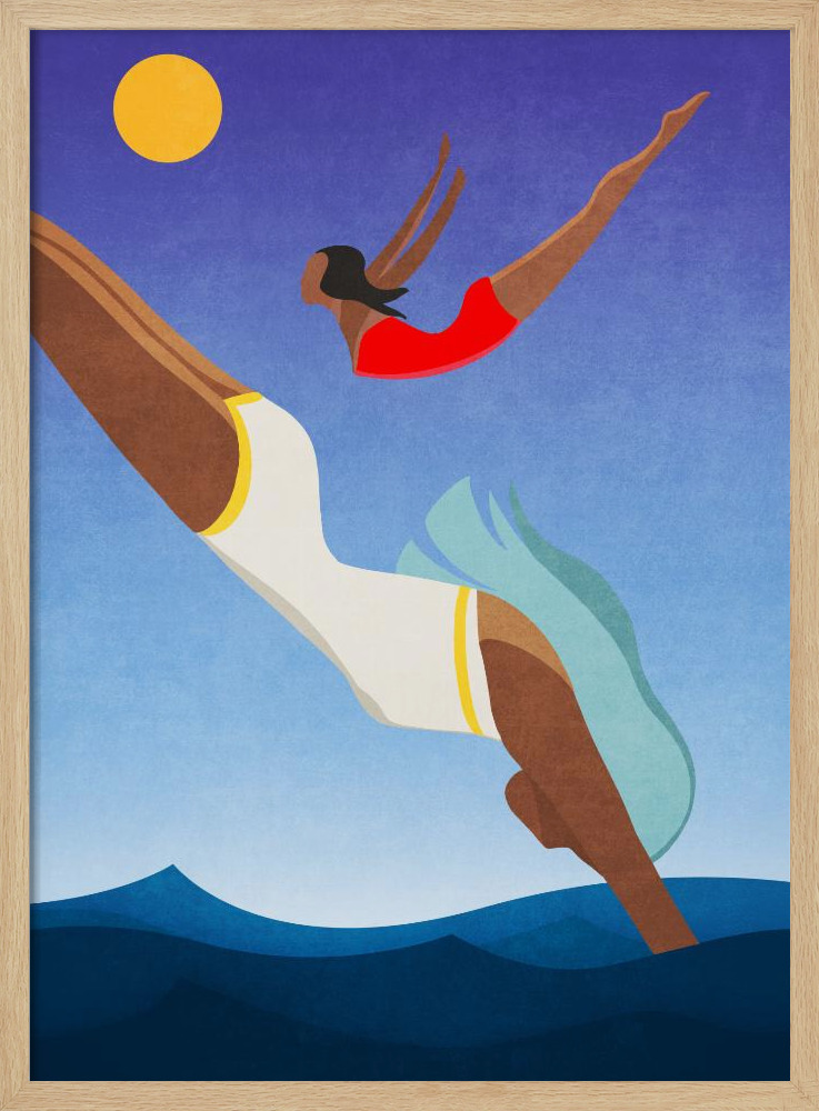 Poster - Graceful Dive posterframe van natuurlijk hout