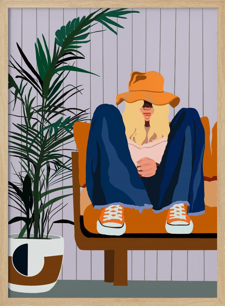 Poster - Retro Lounge Vibes posterframe van natuurlijk hout