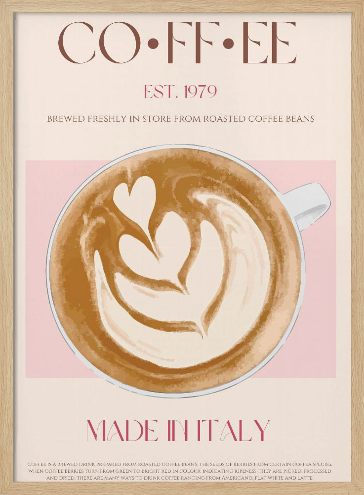 Poster - Coffee Print posterframe van natuurlijk hout