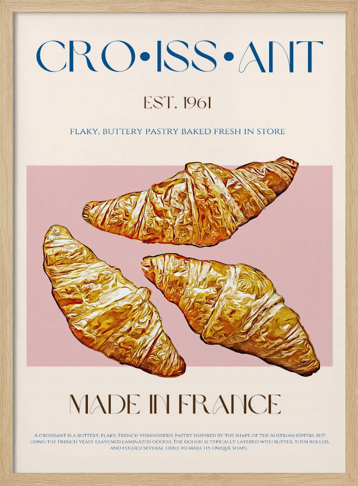 Poster - Croissant Print posterframe van natuurlijk hout