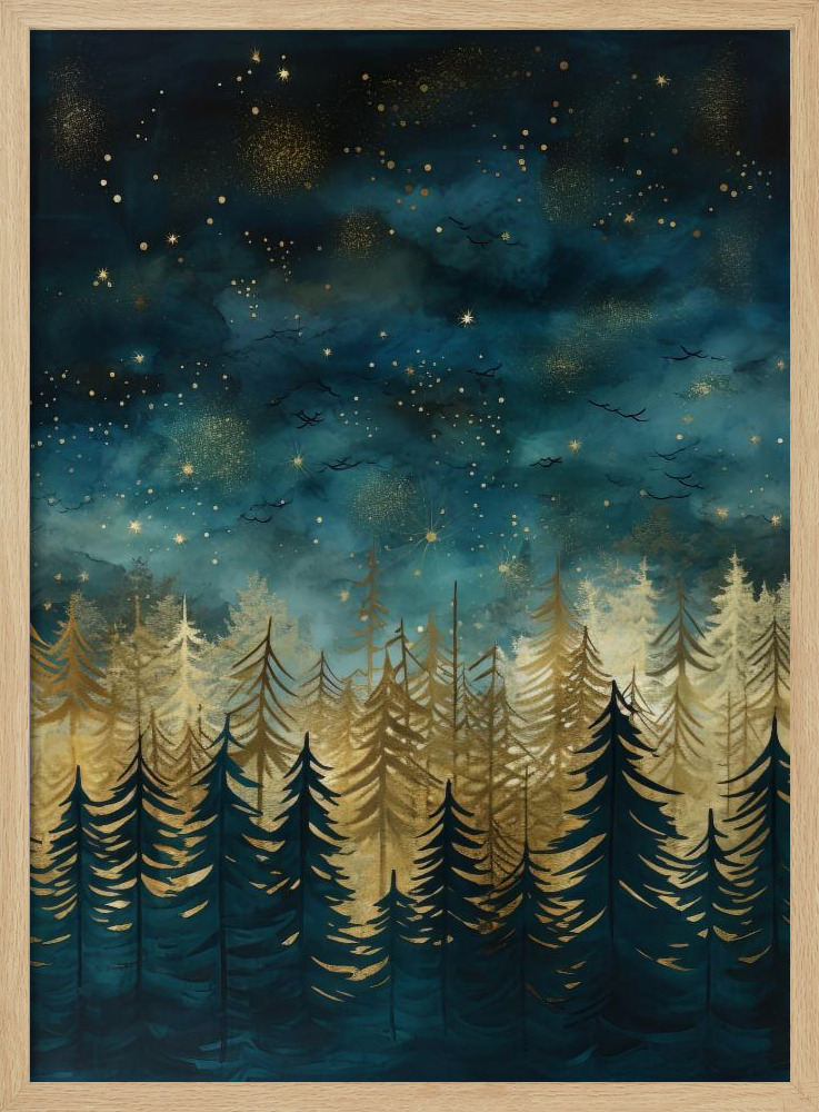 Póster - Teal and Gold 2 natural wood poster frame