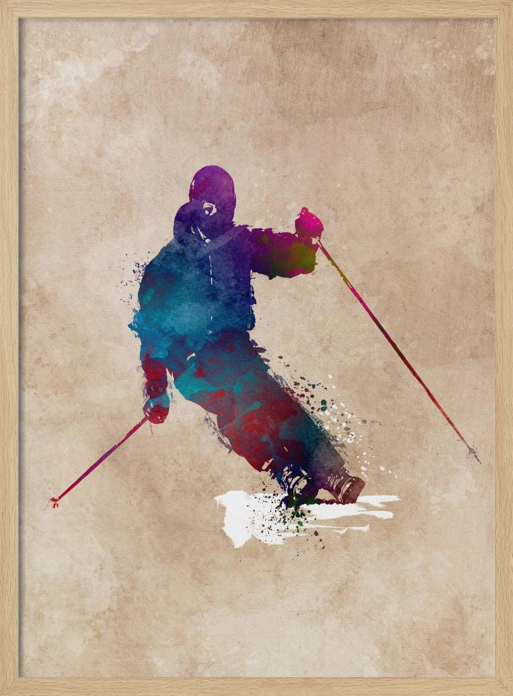 Póster - Ski Sport Art 1 natural wood poster frame