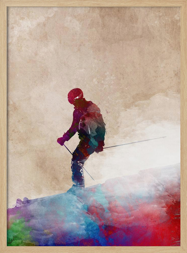 Póster - Ski Sport Art 2 natural wood poster frame