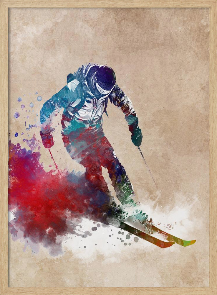 Póster - Ski Sport Art 3 natural wood poster frame