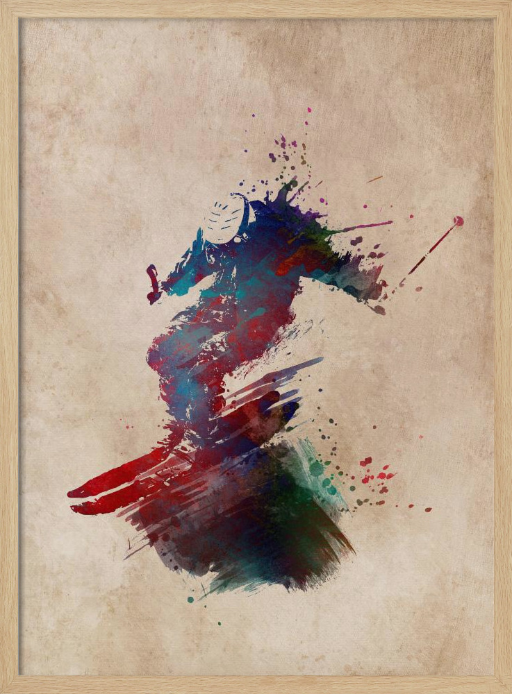 Póster - Ski Sport Art 4 natural wood poster frame
