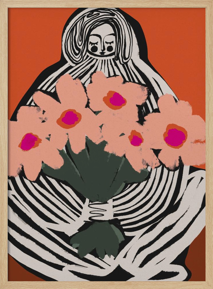 Plakat - My Lovely Flowers ramka na plakat z naturalnego drewna