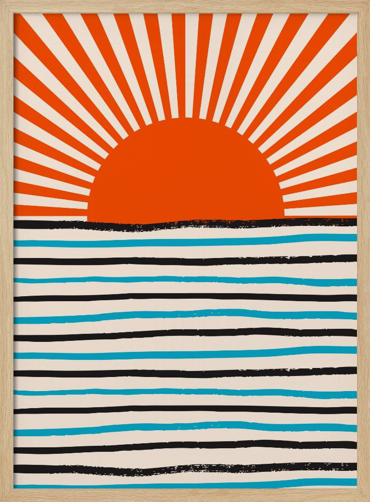 Poster - Red Sun and Sea natural wood poster frame