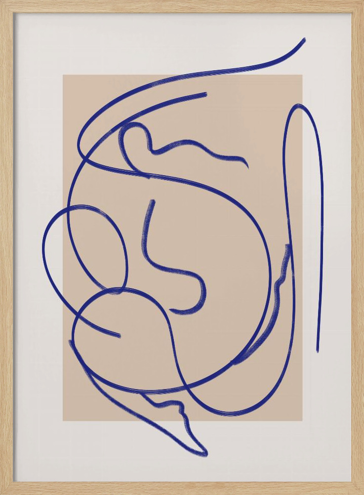 Poster - Abstract Blue Line Art 3 natural wood poster frame