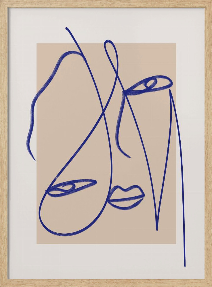 Poster - Abstract Blue Line Art natural wood poster frame