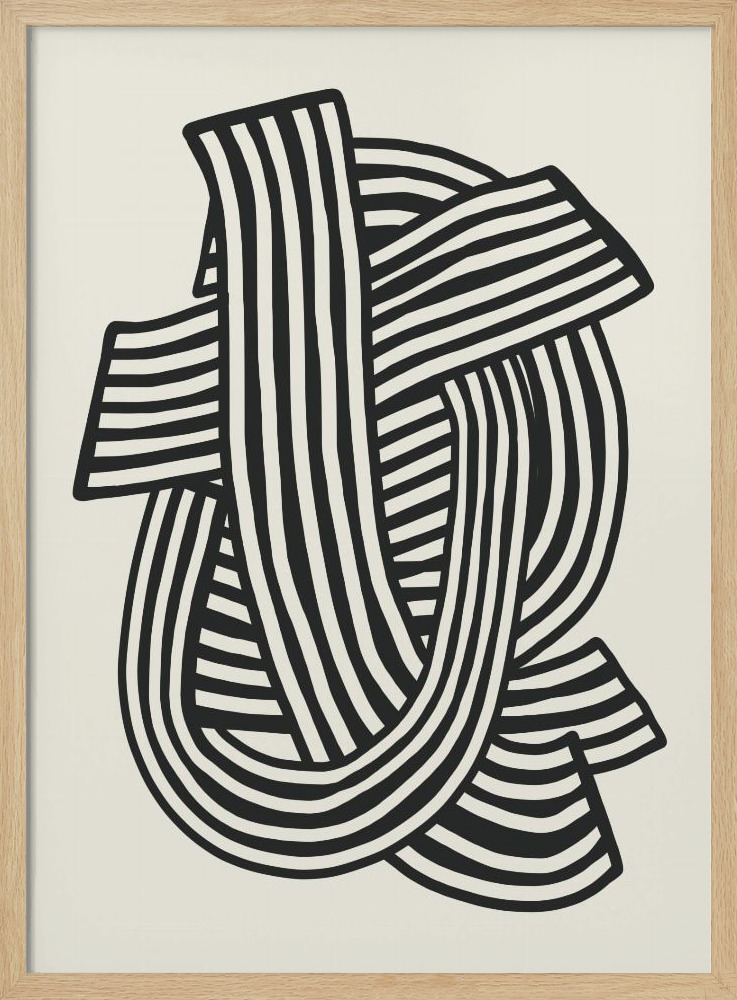 Affiche - Striped Abstract In Black cadre de poster en bois naturel