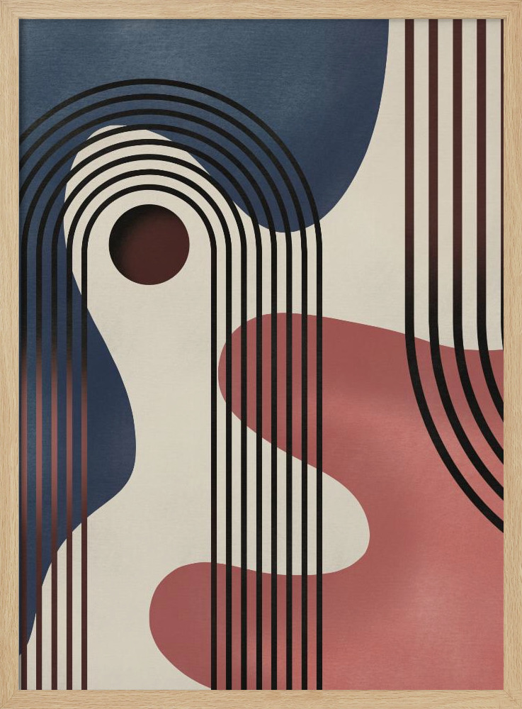 Poster - Mid Century Abstract Painting posterframe van natuurlijk hout