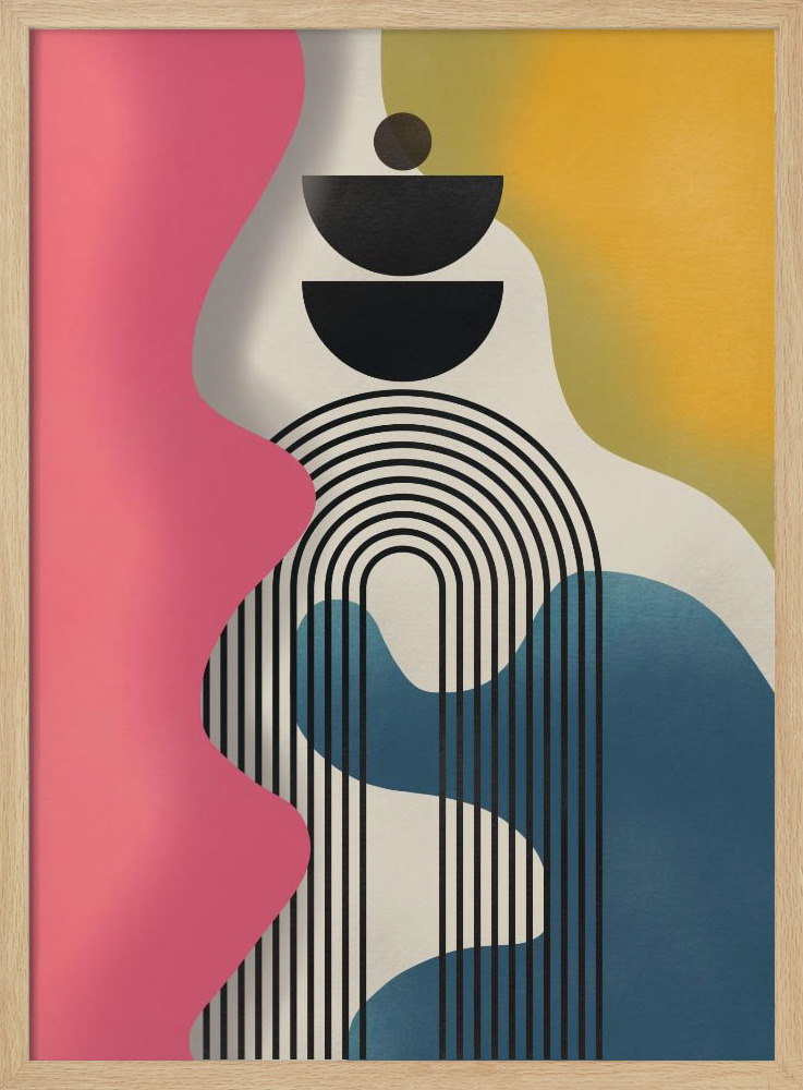 Affiche - Mid Century Geometric Tricolor cadre de poster en bois naturel