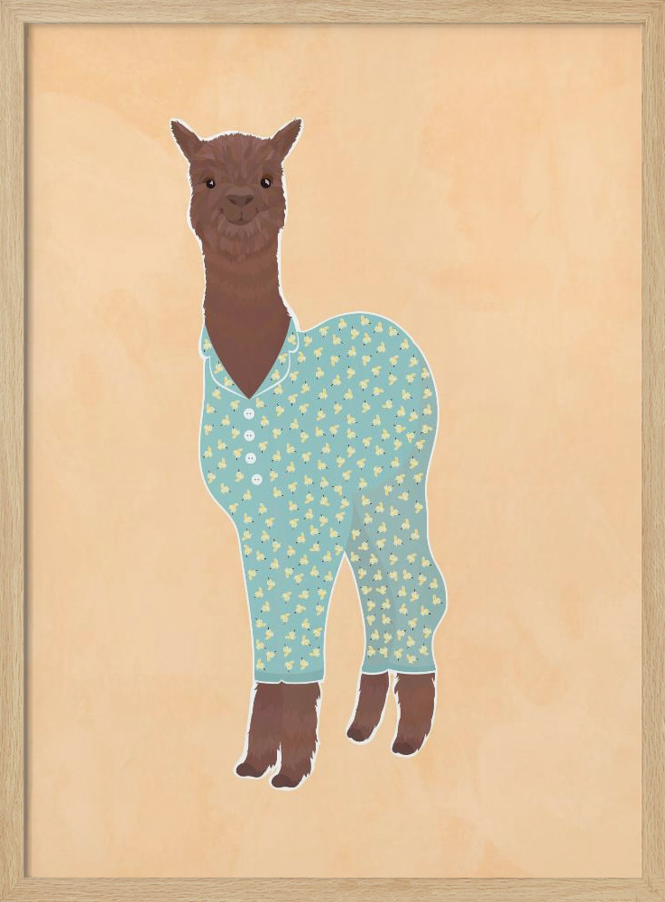 Affiche - Llama In Pjs Banana Orange cadre de poster en bois naturel