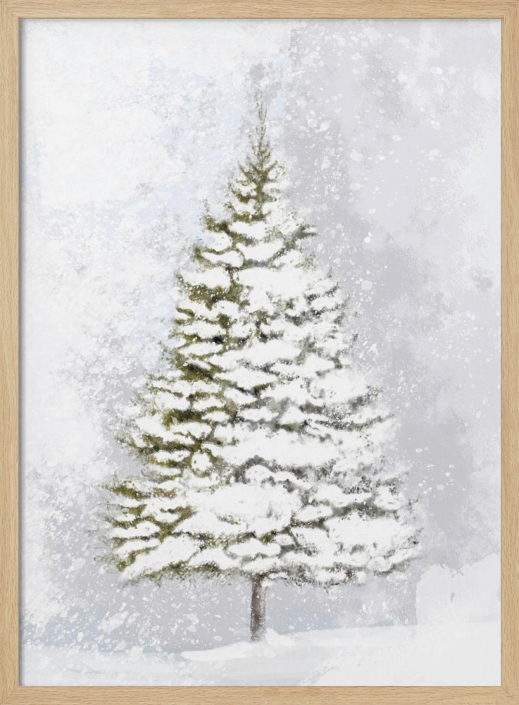 Póster - Lone fir in the snow natural wood poster frame