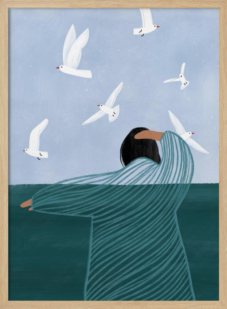 Poster Seaside - Affisch posterram i naturligt trä