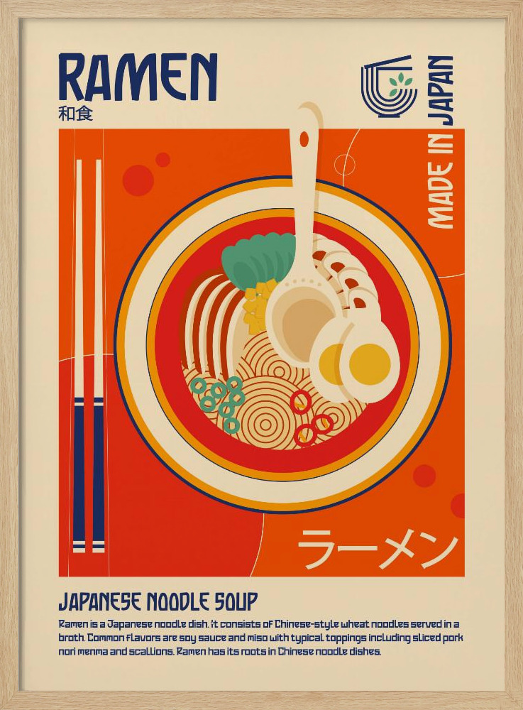 Poster - Ramen Japanese Food Print natural wood poster frame