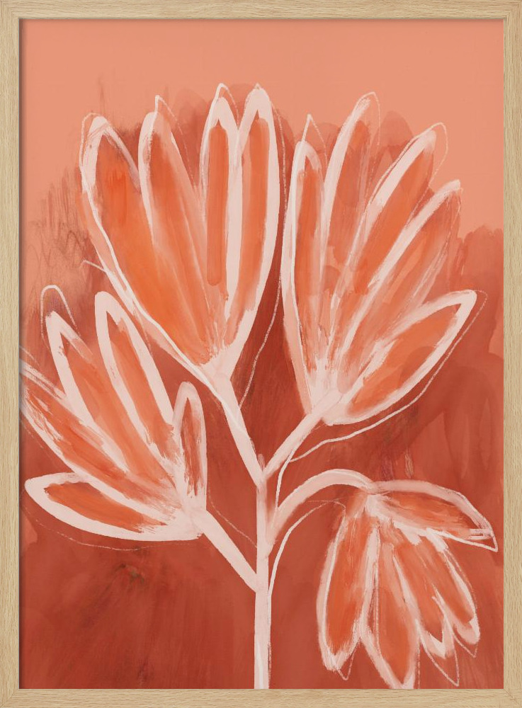 Poster - Peachy Flowers natural wood poster frame