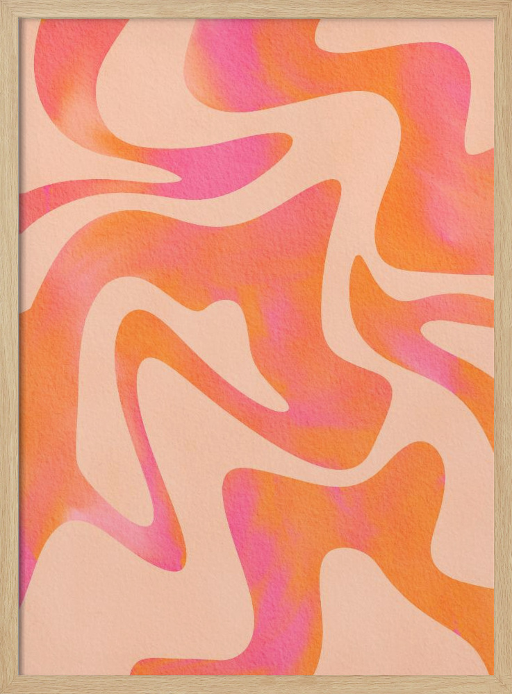 Plakat - Abstract Wave - Peach Fuzz ramka na plakat z naturalnego drewna
