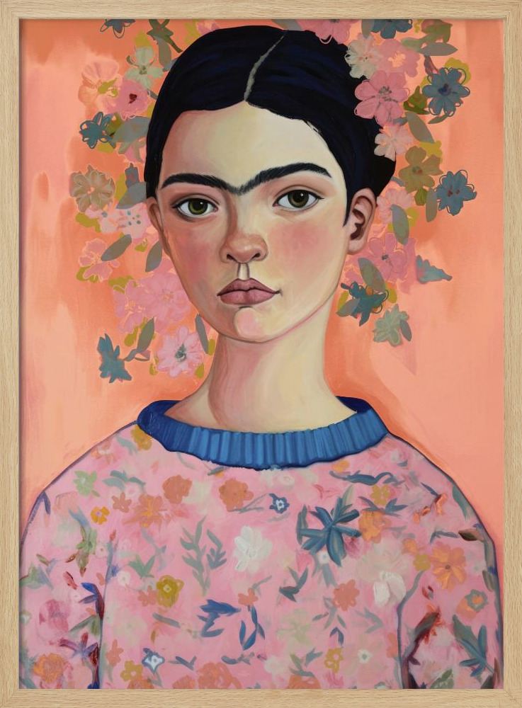 Poster - Young Frida (Peach) natural wood poster frame