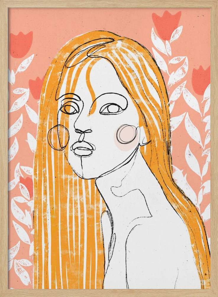 Poster - The Tulip Girl (Peach) natural wood poster frame