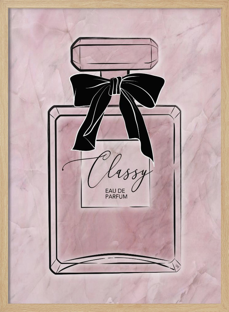 Poster - Pink Classy Perfume posterframe van natuurlijk hout