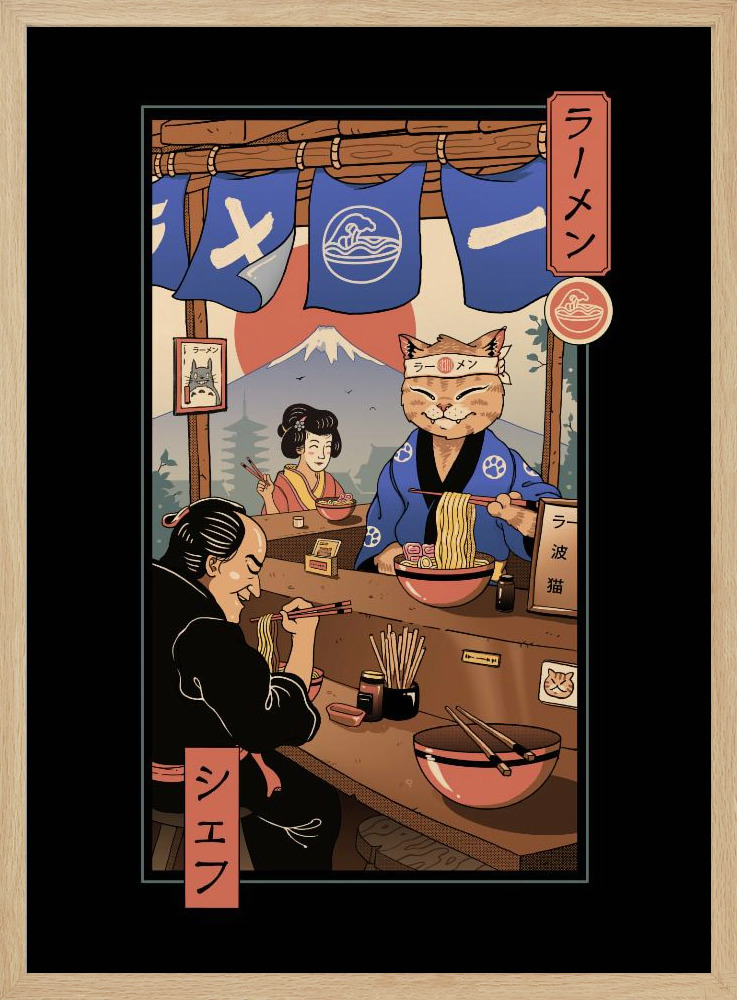 Poster - Ramen Meowster natural wood poster frame