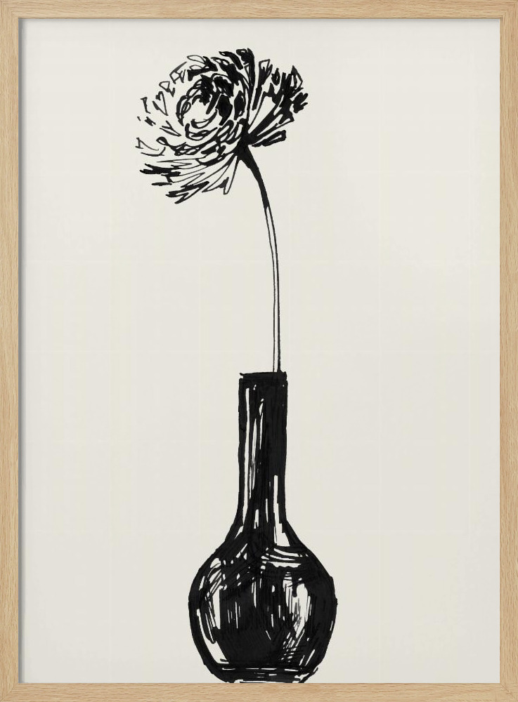Plakat - Flower in a vase ink sketch plakatramme i naturligt træ