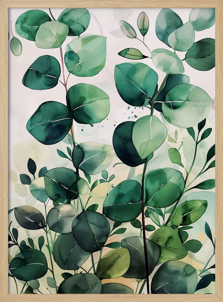 Affiche - Nature Flowers and Leaves Watercolor Art (5) cadre de poster en bois naturel
