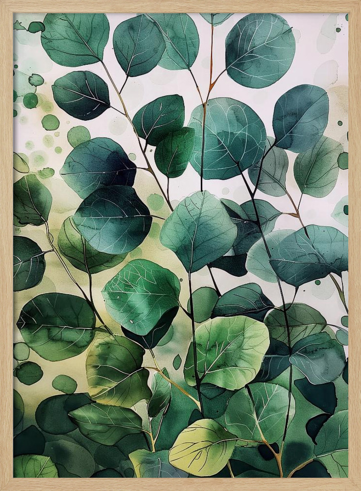 Poster - Nature Flowers and Leaves Watercolor Art (9) natural wood poster frame