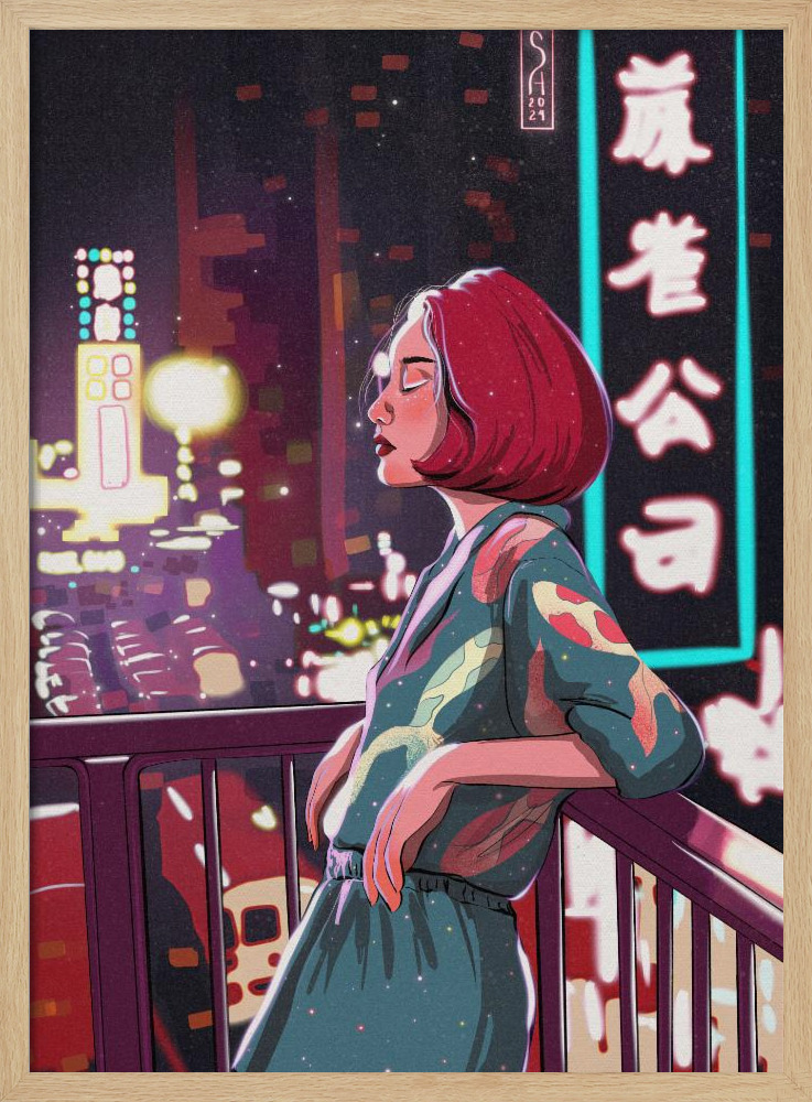 Poster - Girl in Japan natural wood poster frame